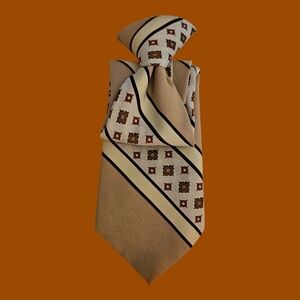 Vtg PRINCE BELLINI MCM Tan Striped Floral Clip-on Tie
